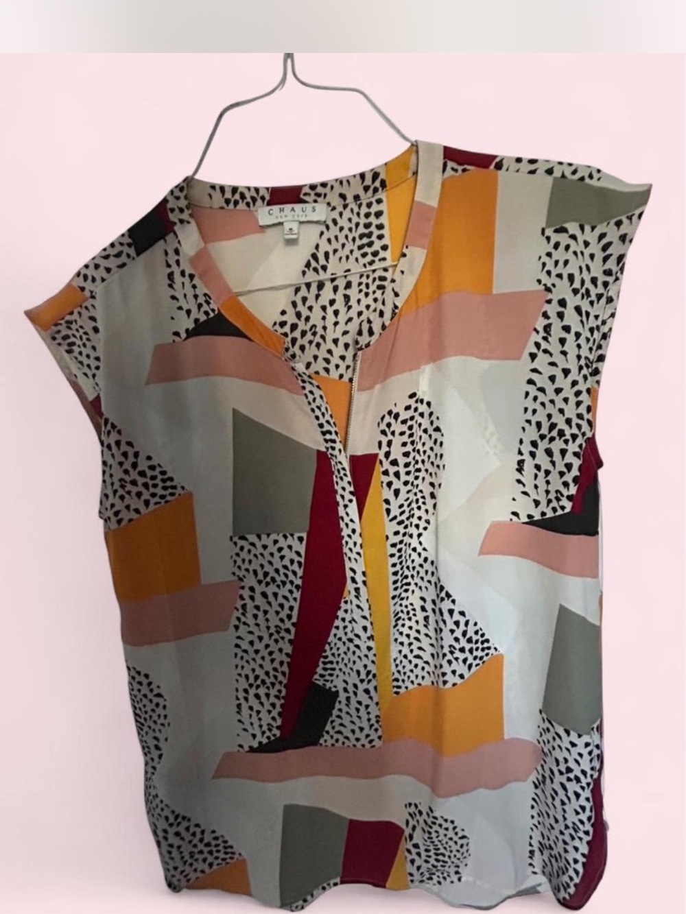 Chaus Multicolor Geometric Print Cap Sleeve Top Medium